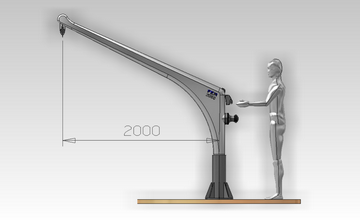 Carbon davit model Classic 2000, reach 2000; SWL 500 Kg 