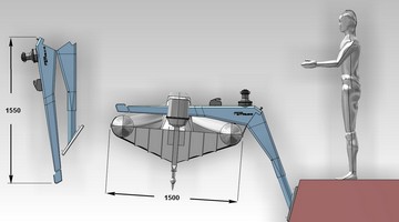 Carbon davit model FEM Flamingo 1400 with base to install on the transom; reach 1400; SWL 150 Kg