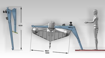 Carbon davit model FEM Flamingo 1700 with base to install on the deck; reach 1700; SWL 150 Kg