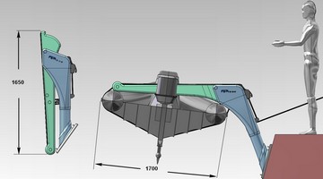 Carbon davits model FEM Folding 1500 with base to install on the transom and to lift a dinghy; reach 1500; SWL 500 Kg