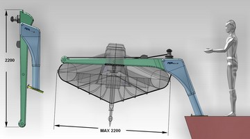 Carbon davits model FEM Folding 2000 with base to install on the deck and to lift a dinghy; reach 2000; SWL 500 Kg