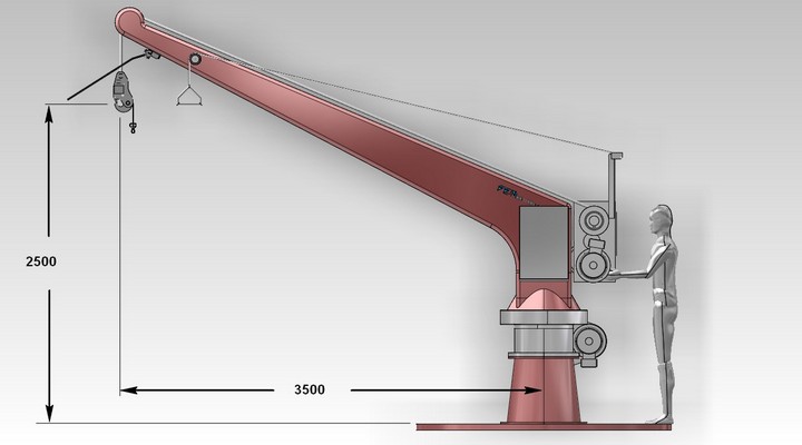 Gruu di salvataggio in carbonio; braccio 3500 mm e  SWL  1200 Kg