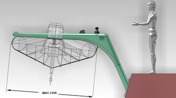 Carbon davit model FEM Classic 2000 with base to install on the transom; reach 2000; SWL 500 Kg